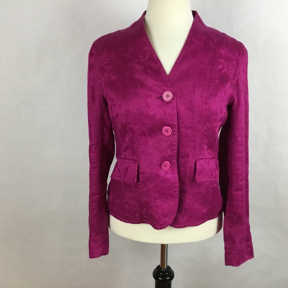 Jones NY Women Blazer Magenta 100% Linen Size 8P